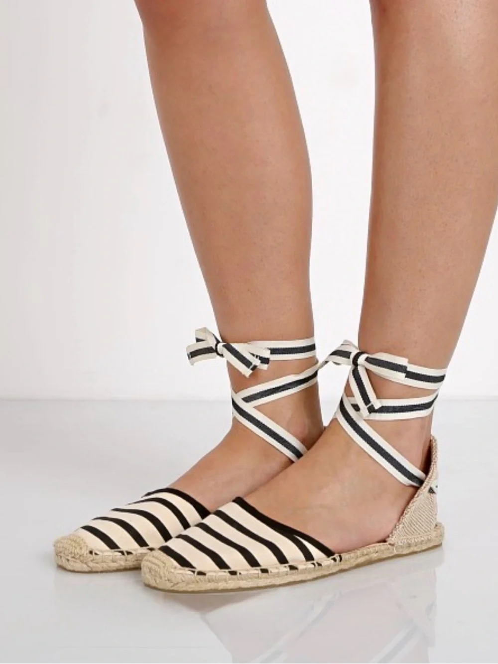 Soludos Striped Ankle-Tie Espadrilles